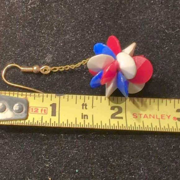 Vintage Faceted Red, White and Blue Beaded Dangle Earrings for Pierced Ears - Picture 3 of 6